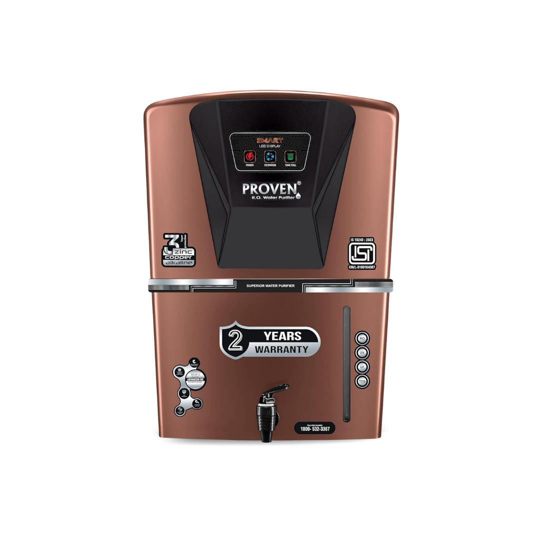 Proven Jupiter RO Water Purifier for Home, 12L | RO+UF+UV with Copper, Zinc & Alkaline, TDS Adjuster, ISI Certified, Borewell & Hard Water - Full Brown