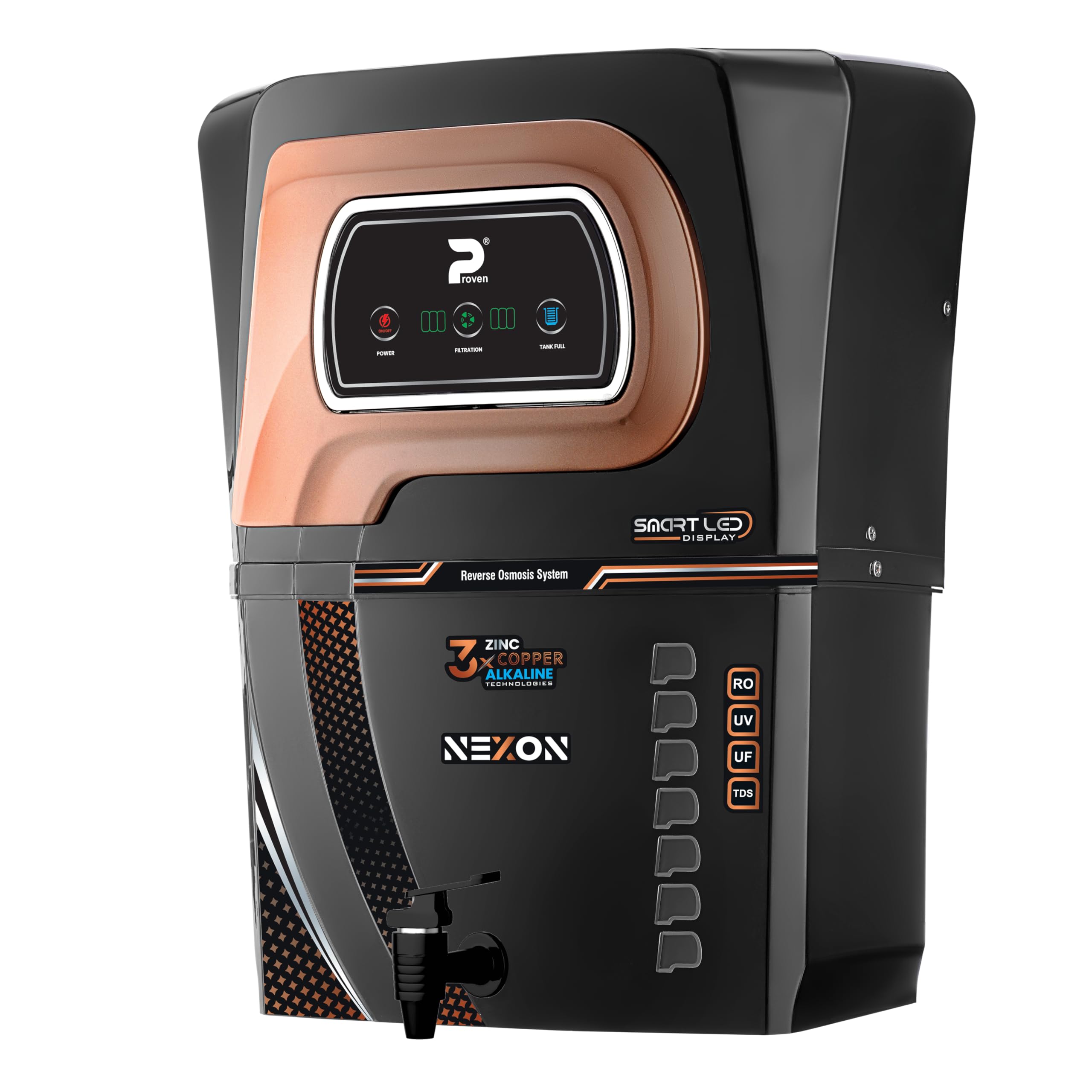 Proven Nexon Aqua Water Purifier for Home RO+UV+UF+TDS | Copper + Mineral Guard + Alkaline | For Borewell & Hard Water | 12L| ISI Approve |12 Stage | Made In INDIA | Saves 60% water| 1 year Warranty