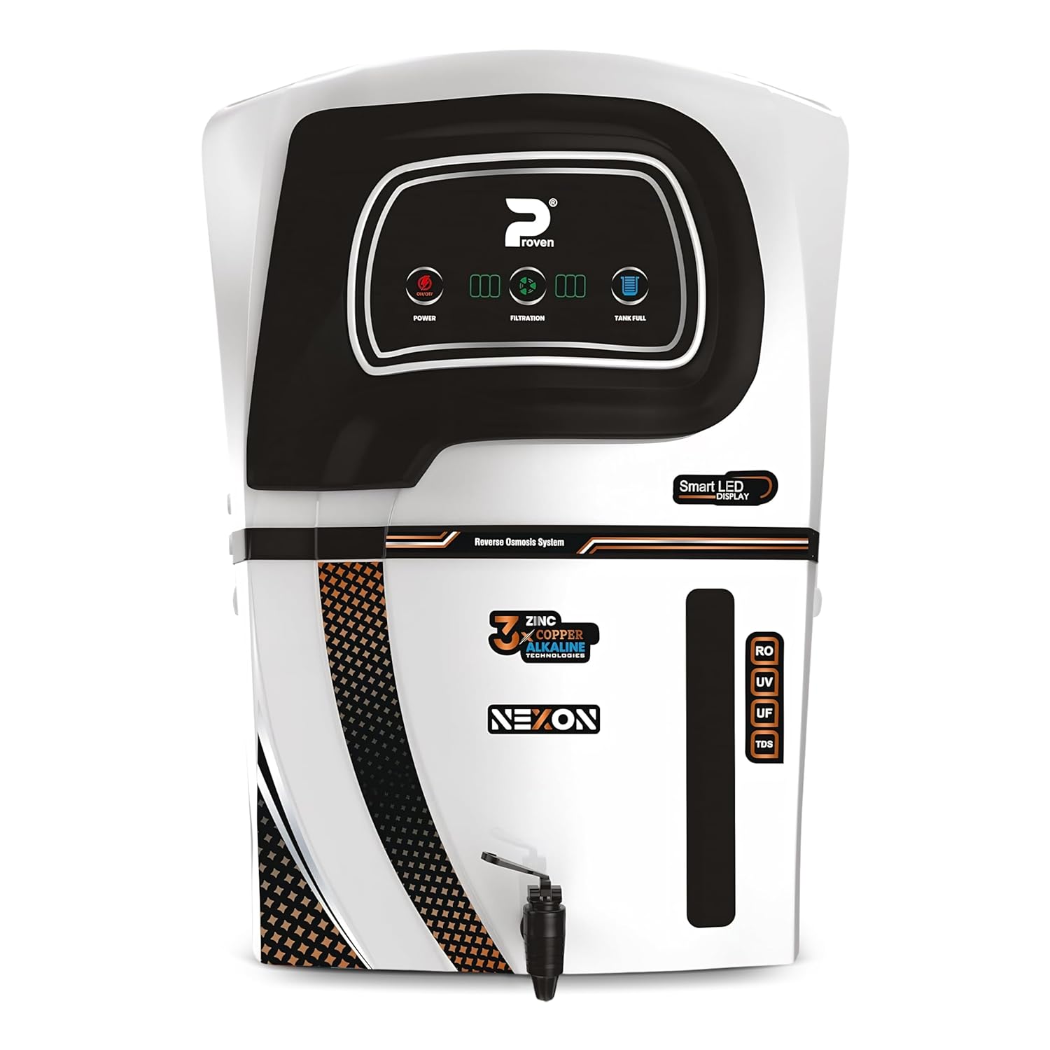 Proven Nexon White Water Purifier – RO + UV + UF with Copper, Zinc, Alkaline Technology, LED Indicators 12L Storage, TDS Adjuster, Made in India, ISI | 12 Stage Purification -1 Year Warranty