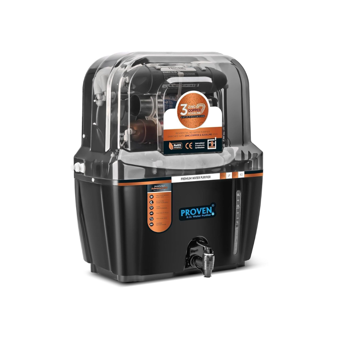 Proven Swift Aqua RO + UV + UF Water Purifier | Copper Zinc Alkaline Technology | TDS Controller | 15L Storage | ISI Certified | 12-Stage Purification | For All Water Types | Made in India