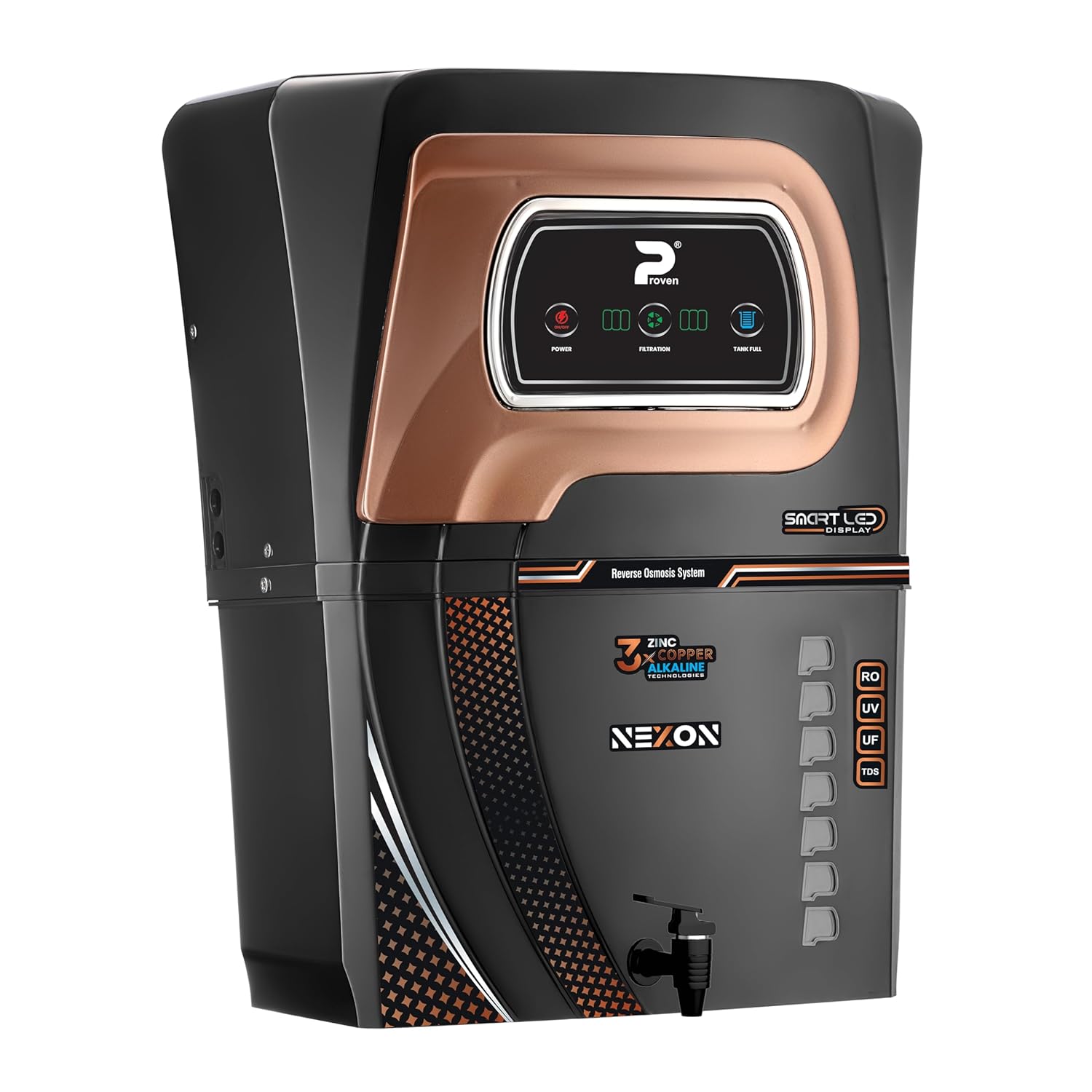 Proven Nexon Water Purifier – RO + UV + UF with Copper, Zinc, Alkaline Technology, LED Indicators 12L Storage, TDS Adjuster, Made in India, ISI | 12 Stage Purification | 1 Year Warranty