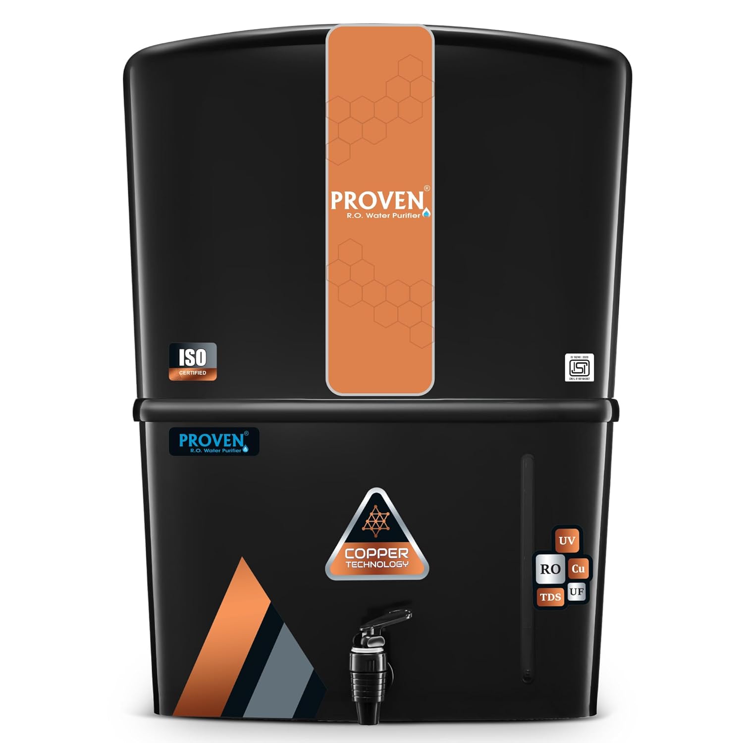 Proven Curvv RO+UV+UF Water Purifier for Home – 12L Storage | Copper Technology | TDS Adjuster | Ideal for Borewell & Hard water | ISI Certified | 1-Year Warranty | Free Prefilter (Black Copper)
