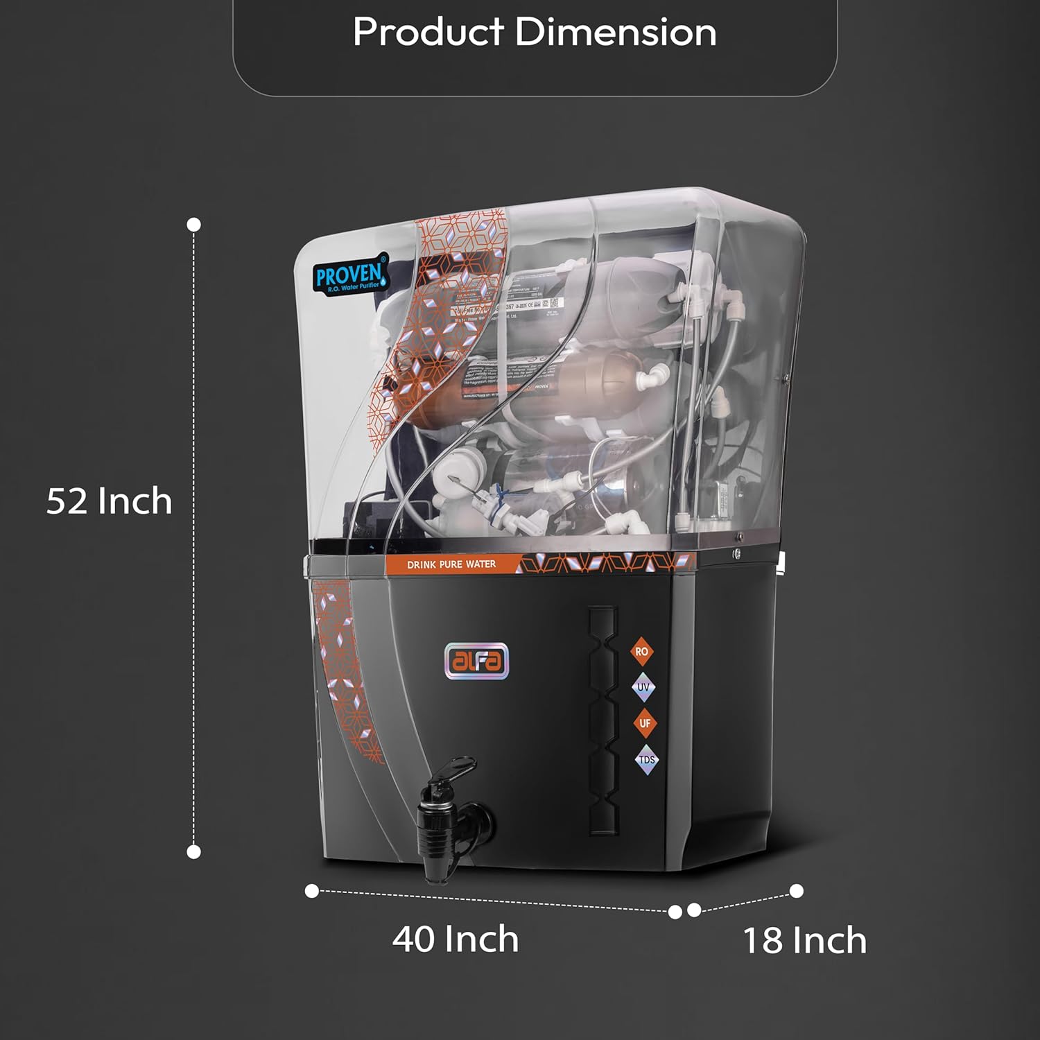 Proven Alfa 4 in 1 Zinc Copper Alkaline RO Water Purifier, 12L Tank, RO, UV, UF, TDS Adjuster | Suitable for all water sources | ISI Approved | Made In India | 12 Stage Purification | 1 Year Warranty