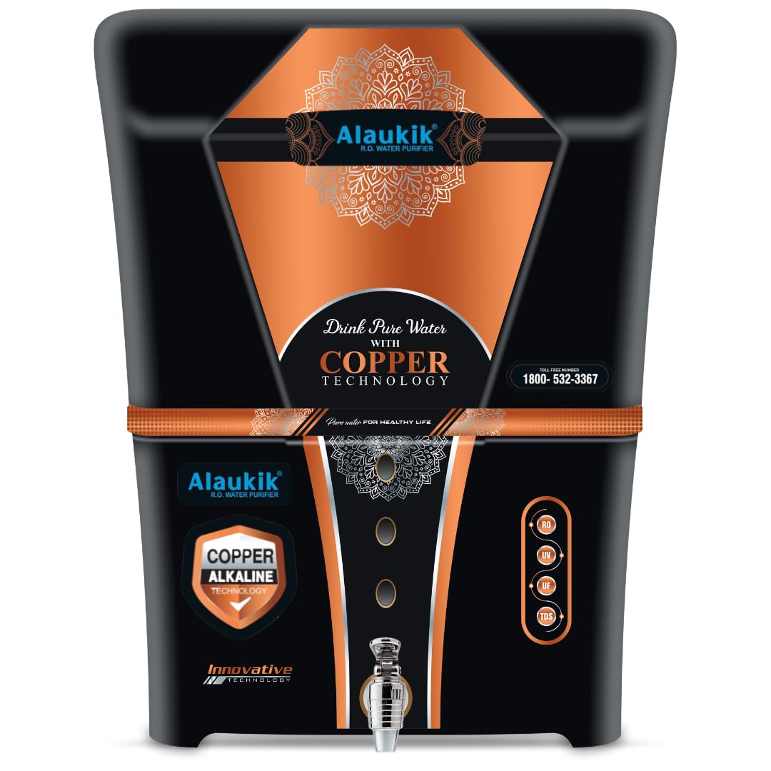 Alaukik Aqua Copper Alkaline RO Water Purifier Filter for Home | 12-stage filtration, UV + UF + TDS adjuster, 12L | ISI certified, made in India for bore well & tap water. Includes free prefilter