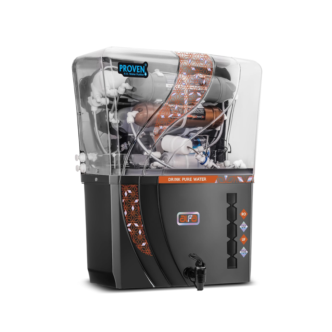 Proven Alfa 4 in 1 Zinc Copper Alkaline RO Water Purifier, 12L Tank, RO, UV, UF, TDS Adjuster | Suitable for all water sources | ISI Approved | Made In India | 12 Stage Purification | 1 Year Warranty