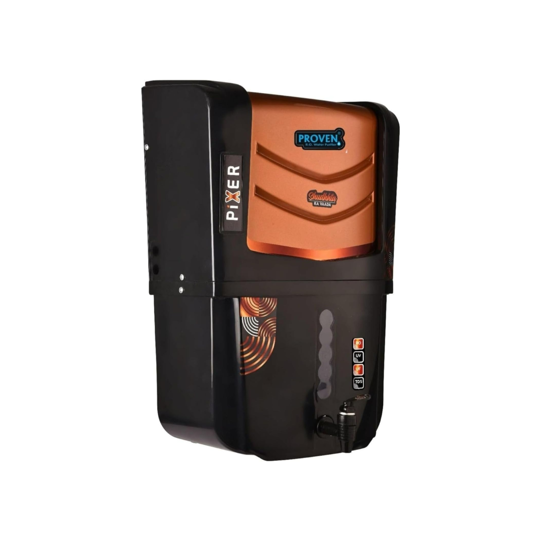 Proven Pixer Aqua RO+UV+UF+Copper Water Purifier | 12L Tank | TDS Controller | ISI Certified | Sleek Black Design | Made in India | 1-Year Warranty | Ideal for Home & Kitchen Use.